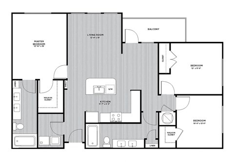 C1 3 Bed 2 Bath 1,309 Sq. Ft. Floor Plan at The Parker at Maitland Station, FL